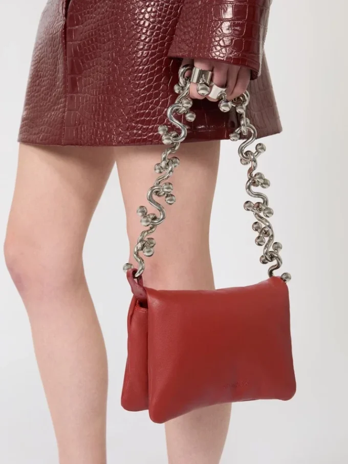 Mini-sac Soffy en cuir nappa matelassé, rouge brique
