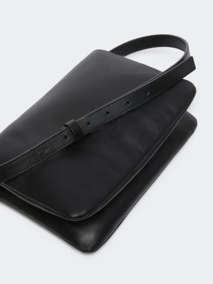 Mini sac Soffy en cuir nappa rembourré, noir