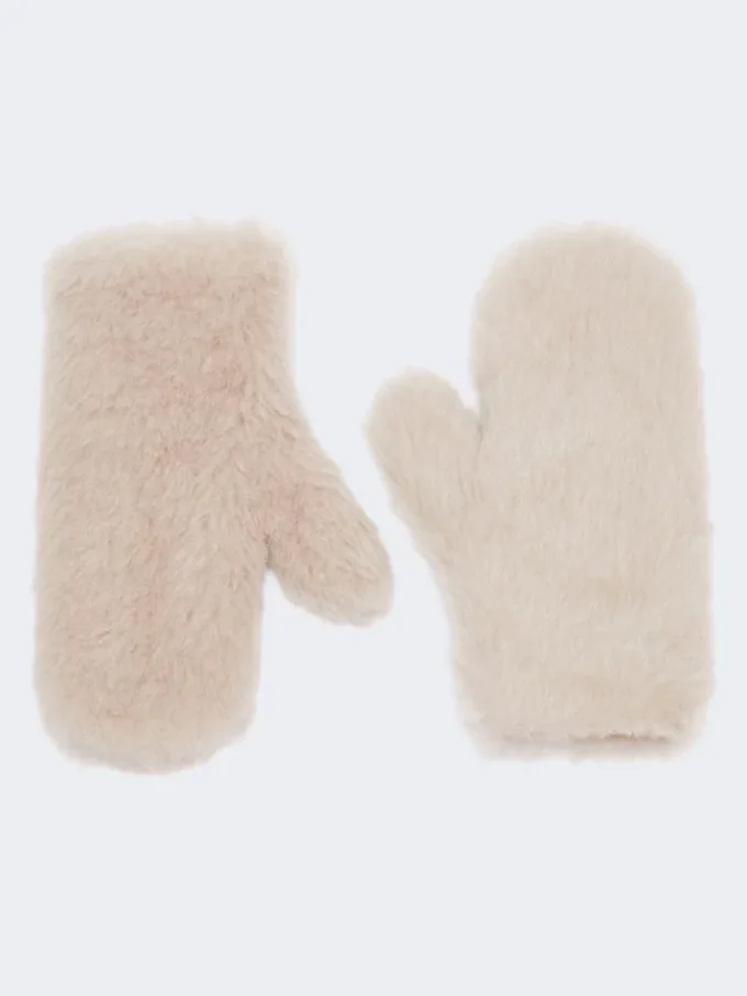 Mitaines en alpaga et laine teddy, beige Mitaines en alpaga et laine teddy, beige