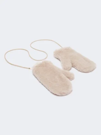 Mitaines en alpaga et laine teddy, beige