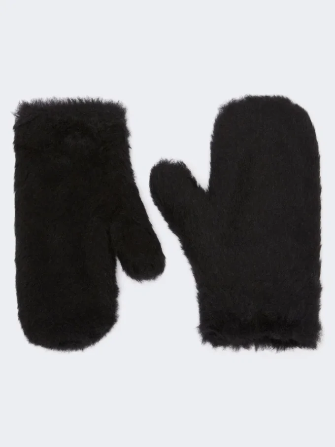 Mitaines en alpaga et laine teddy, noires Mitaines en alpaga et laine teddy, noires