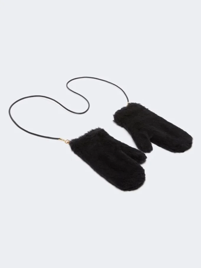Mitaines en alpaga et laine teddy, noires Mitaines en alpaga et laine teddy, noires