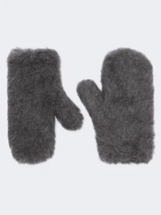 Mitaines en laine et tissu teddy d&rsquo;alpaga, gris moyen