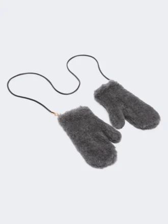 Mitaines en laine et tissu teddy d&rsquo;alpaga, gris moyen