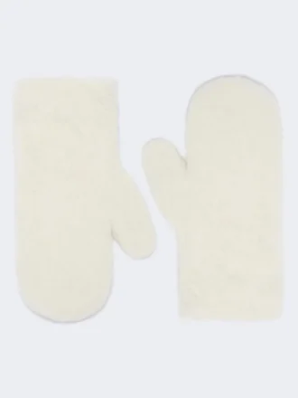 Mitaines en tissu alpaga et laine teddy, blanc optique