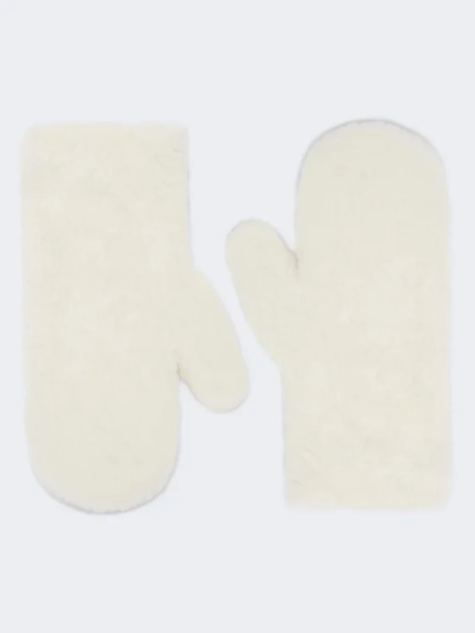 Mitaines en tissu alpaga et laine teddy, blanc optique