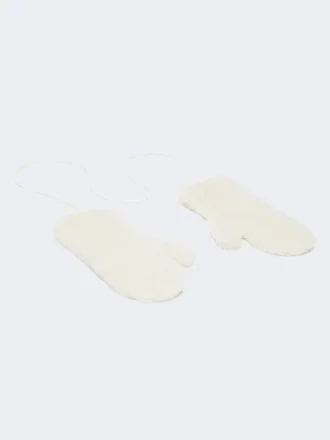 Mitaines en tissu alpaga et laine teddy, blanc optique