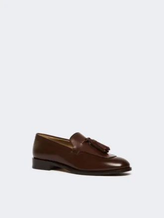 Mocassins en cuir à pompons, couleur cacao