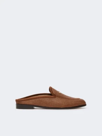 Mules en toile effet raphia, brun ambré