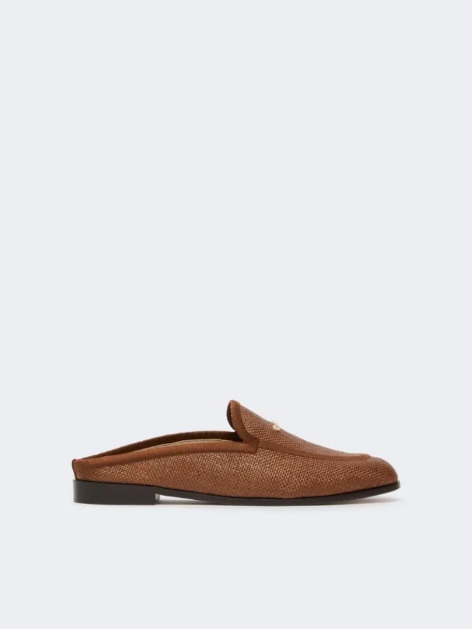 Mules en toile effet raphia, brun ambré Mules en toile effet raphia, brun ambré