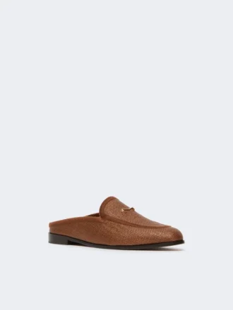 Mules en toile effet raphia, brun ambré