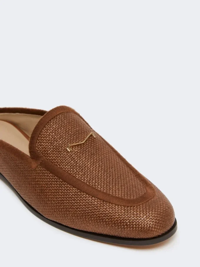 Mules en toile effet raphia, brun ambré Mules en toile effet raphia, brun ambré