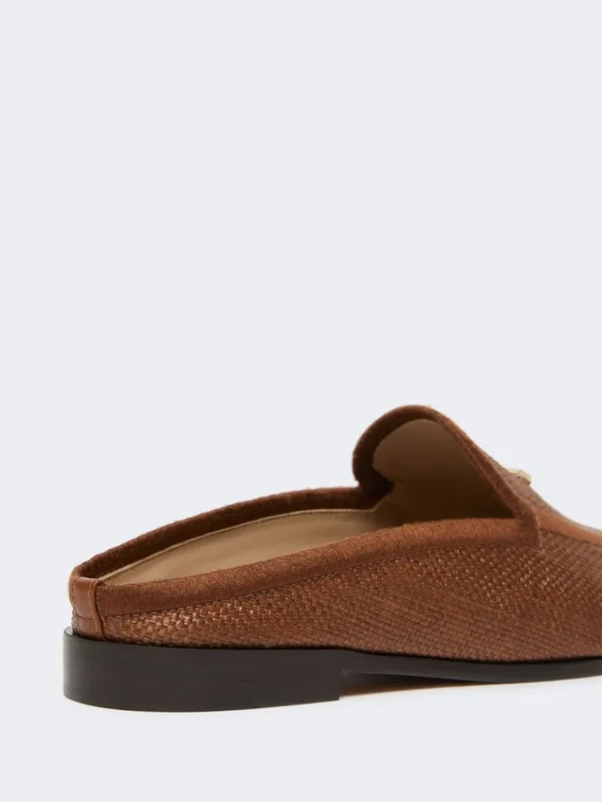 Mules en toile effet raphia, brun ambré Mules en toile effet raphia, brun ambré