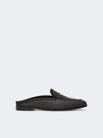 Mules en toile effet raphia, noires