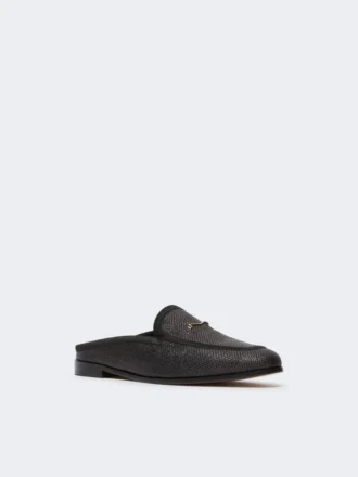 Mules en toile effet raphia, noires