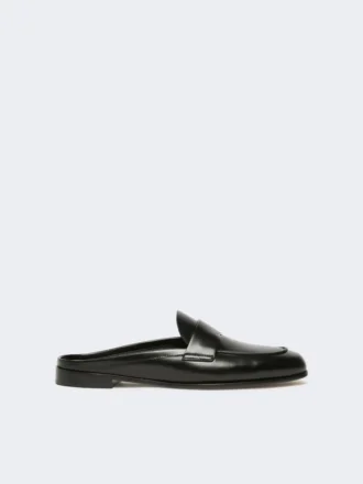 Mules mocassins en cuir lisse, noir