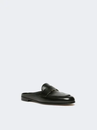 Mules mocassins en cuir lisse, noir