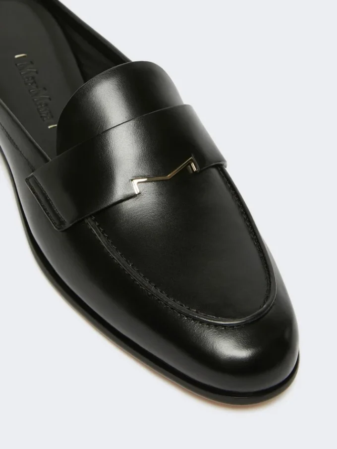 Mules mocassins en cuir lisse, noir Mules mocassins en cuir lisse, noir