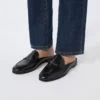 Mules mocassins en cuir lisse, noir Mules mocassins en cuir lisse, noir
