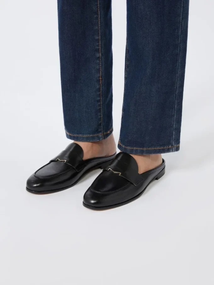 Mules mocassins en cuir lisse, noir Mules mocassins en cuir lisse, noir