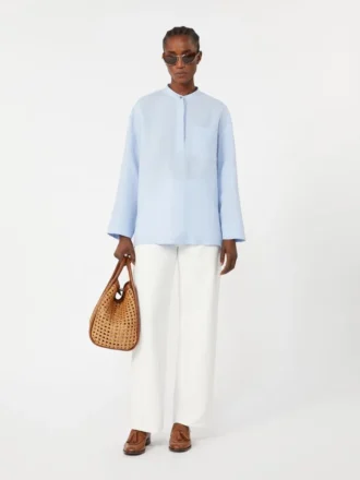 Pantalon 5 poches en coton et lin, blanc