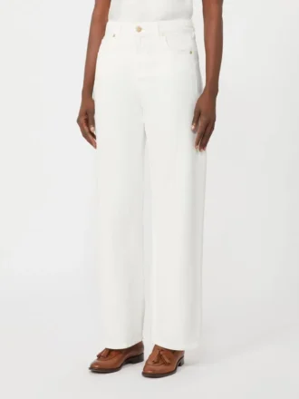 Pantalon 5 poches en coton et lin, blanc