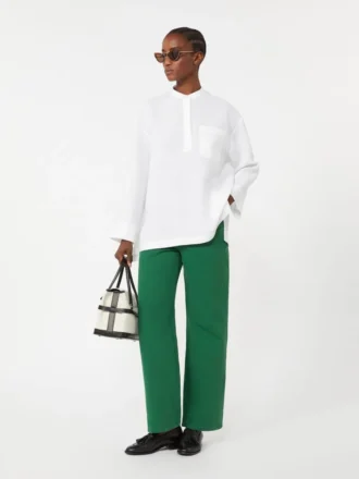 Pantalon 5 poches en coton et lin, vert Pantalon 5 poches en coton et lin, vert