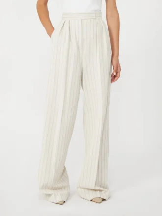 Pantalon ample en jersey piqué à fines rayures, blanc
