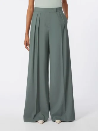 Pantalon ample en laine et soie, vert foncé