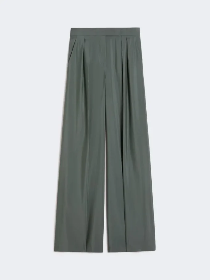 Pantalon ample en laine et soie, vert foncé Pantalon ample en laine et soie, vert foncé