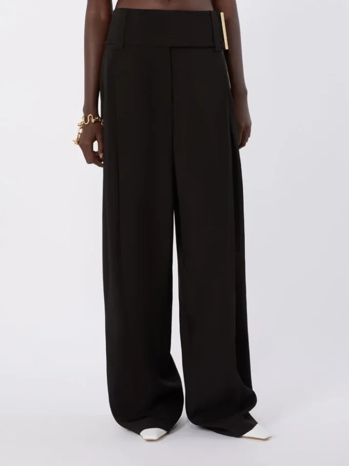 Pantalon ample en satin de viscose, noir Pantalon ample en satin de viscose, noir