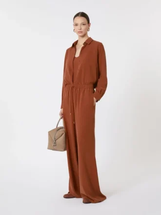 Pantalon ample en soie délavée, couleur terre cuite