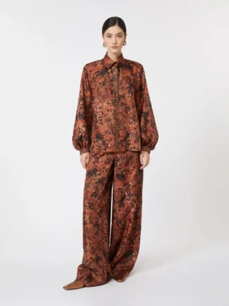 Pantalon ample en soie imprimée, couleur terre cuite