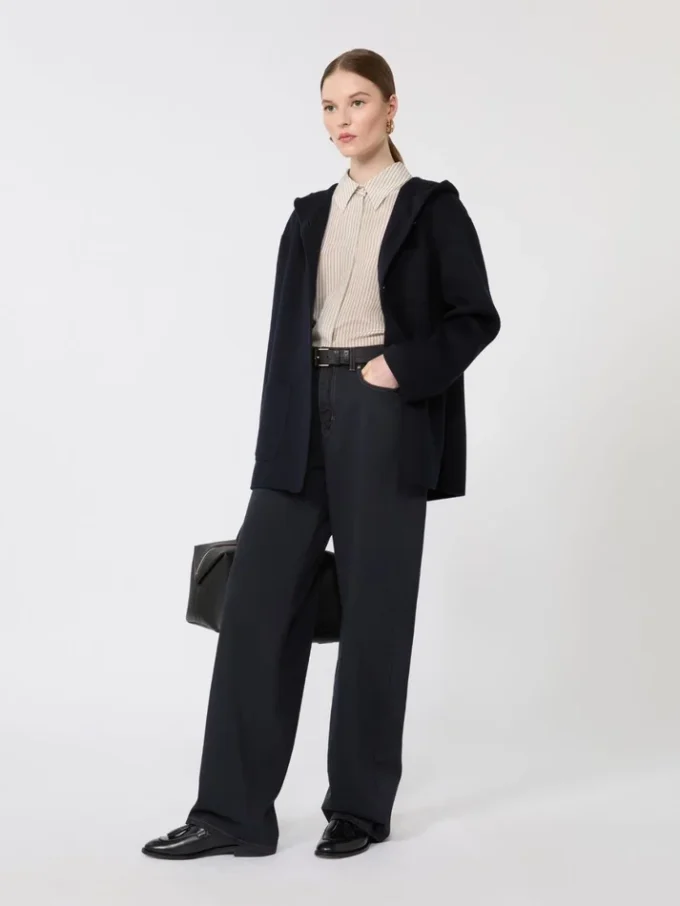 Pantalon baggy en satin de coton, bleu marine Pantalon baggy en satin de coton, bleu marine