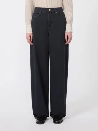 Pantalon baggy en satin de coton, bleu marine