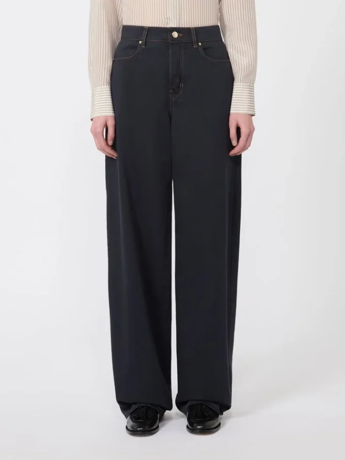 Pantalon baggy en satin de coton, bleu marine Pantalon baggy en satin de coton, bleu marine