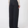 Pantalon baggy en satin de coton, bleu marine Pantalon baggy en satin de coton, bleu marine