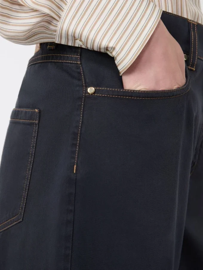 Pantalon baggy en satin de coton, bleu marine Pantalon baggy en satin de coton, bleu marine