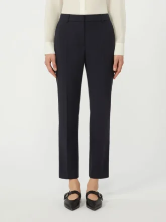 Pantalon cigarette en laine stretch, bleu marine