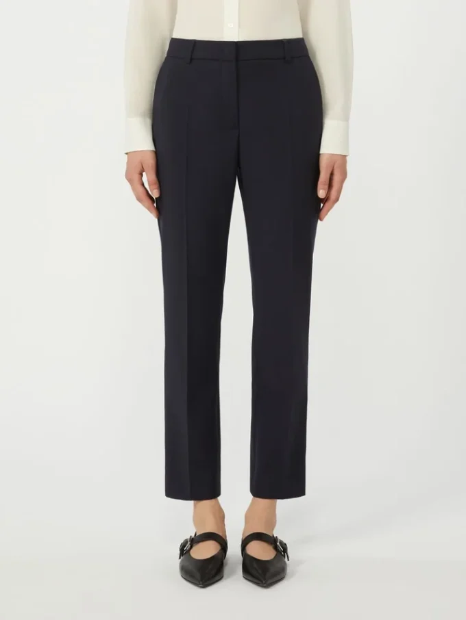 Pantalon cigarette en laine stretch, bleu marine Pantalon cigarette en laine stretch, bleu marine