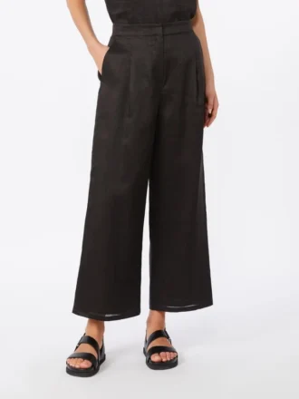 Pantalon court en toile de ramie, noir