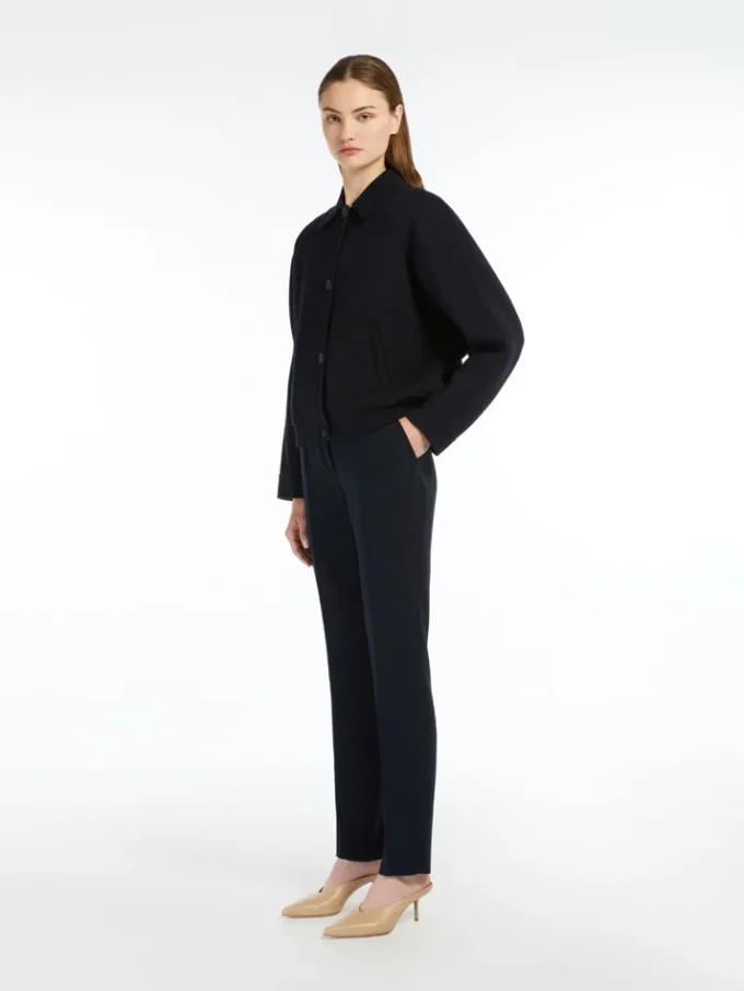 Pantalon droit en cady, bleu marine Pantalon droit en cady, bleu marine