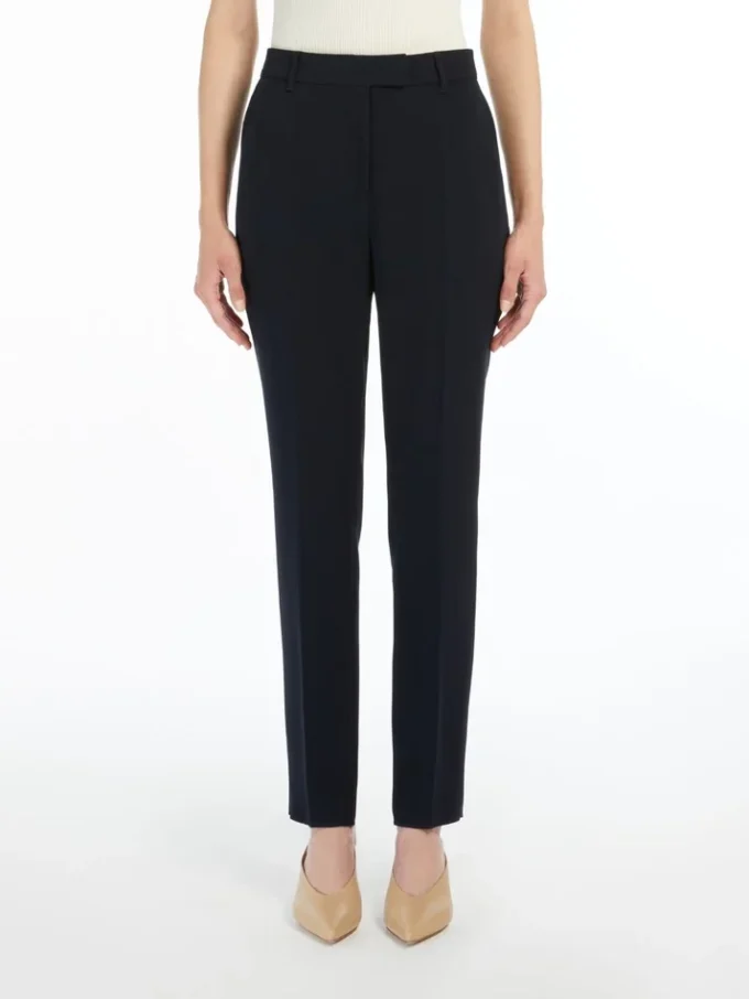 Pantalon droit en cady, bleu marine Pantalon droit en cady, bleu marine