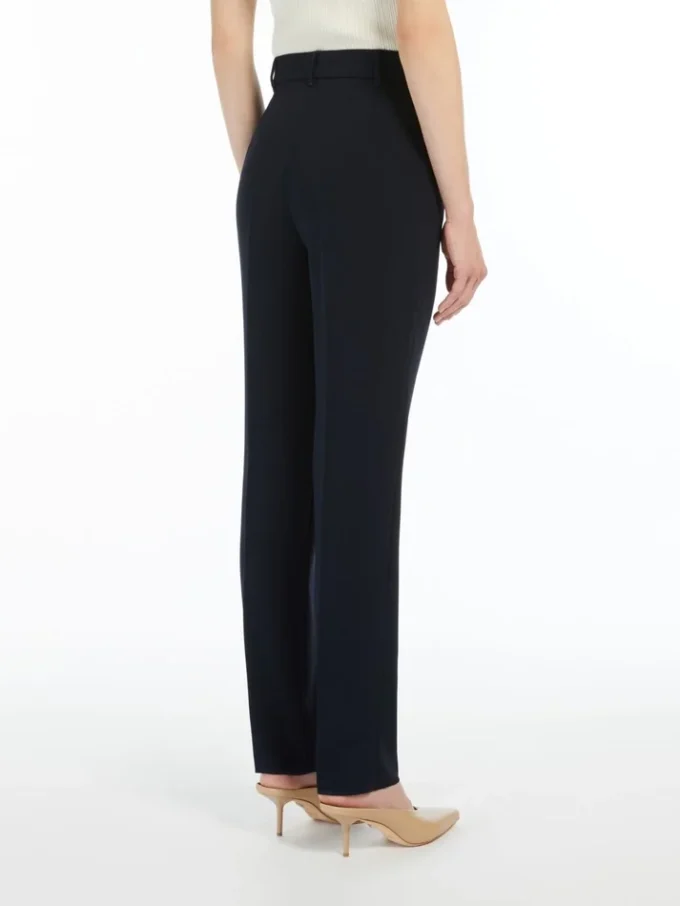 Pantalon droit en cady, bleu marine Pantalon droit en cady, bleu marine