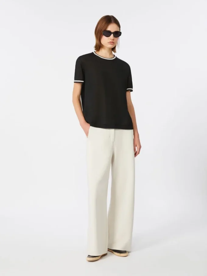 Pantalon droit en jersey scuba, beige