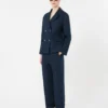 Pantalon droit en lin tissé natté, bleu nuit Pantalon droit en lin tissé natté, bleu nuit