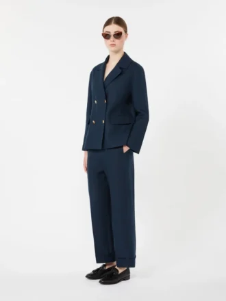 Pantalon droit en lin tissé natté, bleu nuit Pantalon droit en lin tissé natté, bleu nuit