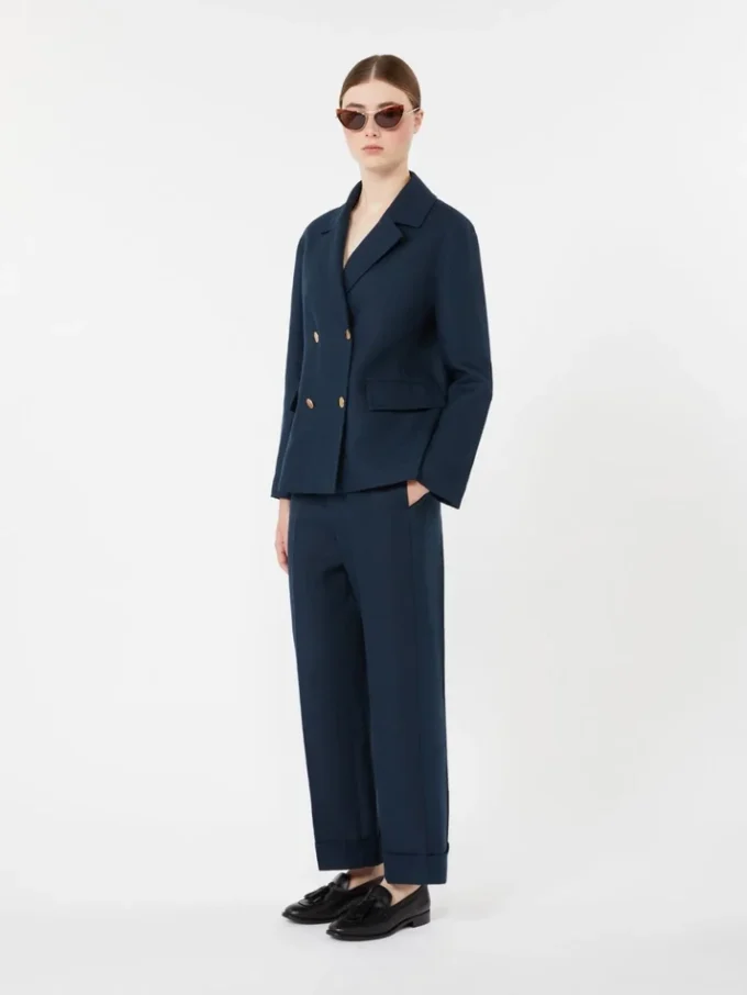 Pantalon droit en lin tissé natté, bleu nuit Pantalon droit en lin tissé natté, bleu nuit