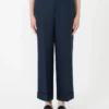Pantalon droit en lin tissé natté, bleu nuit Pantalon droit en lin tissé natté, bleu nuit