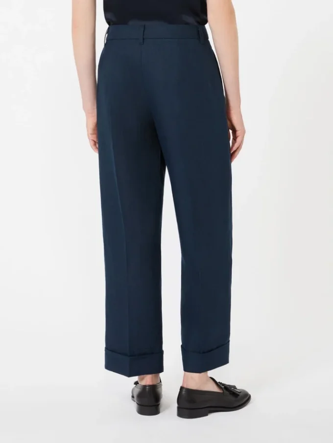 Pantalon droit en lin tissé natté, bleu nuit Pantalon droit en lin tissé natté, bleu nuit